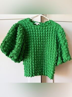 Green Bubble Sleeve Blouse, Size M
